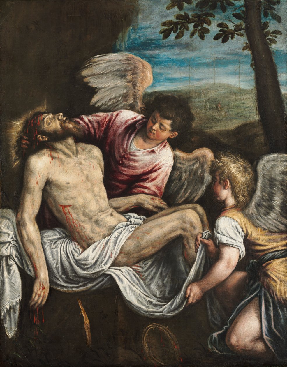 Kuollut Kristus enkelien kanssa, n. 1580. tekijältä Leandro Bassano