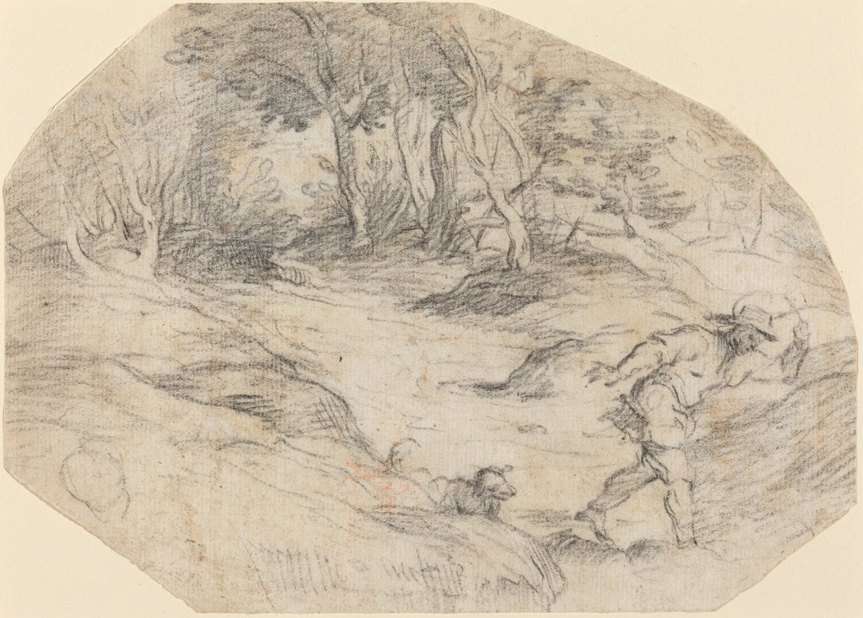 Maisema miehen ja koiran kanssa tekijältä Leandro Bassano after Titian