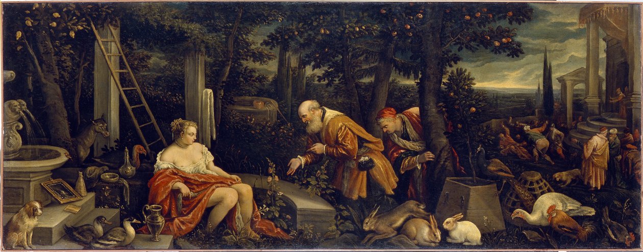 Susanna ja vanhimmat. Leandro Bassanon (1557-1622) maalaus, öljy kankaalle, noin 1580. Italialainen taide (Venetsia) tekijältä Leandro da Ponte Bassano