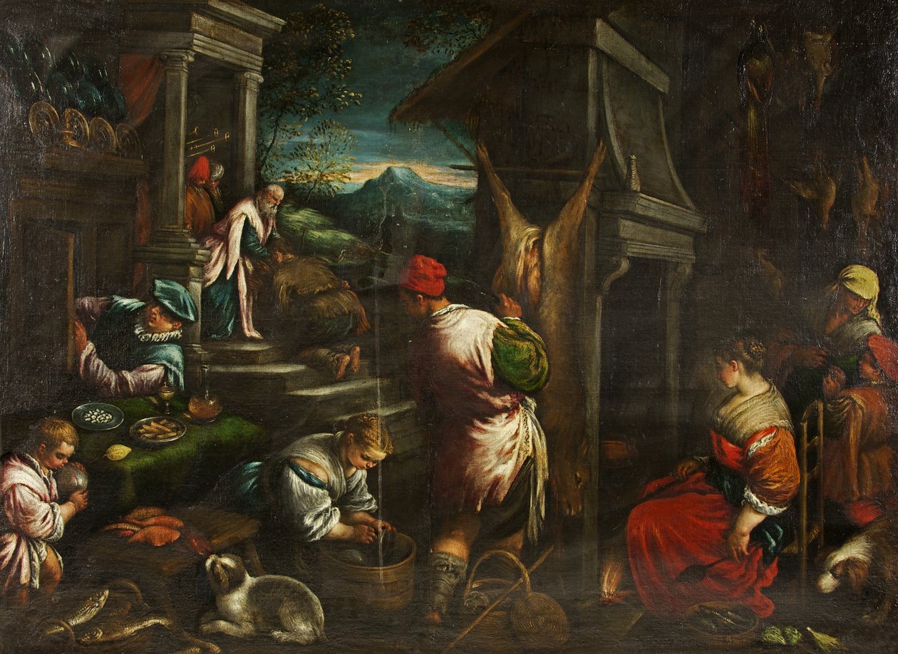 Tuhlaajapojan paluu, n. 1577–1588 (öljy kankaalle) tekijältä Leandro da Ponte Bassano