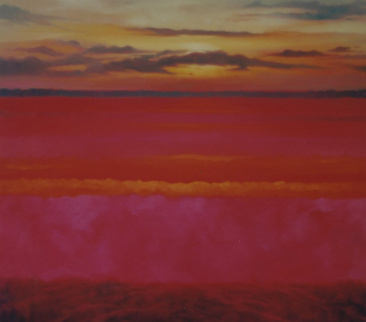 Glowing Sunrise, 2004 öljy kankaalle Taivas ja vaaleanpunainen abstrakti maisema tekijältä Lee Campbell
