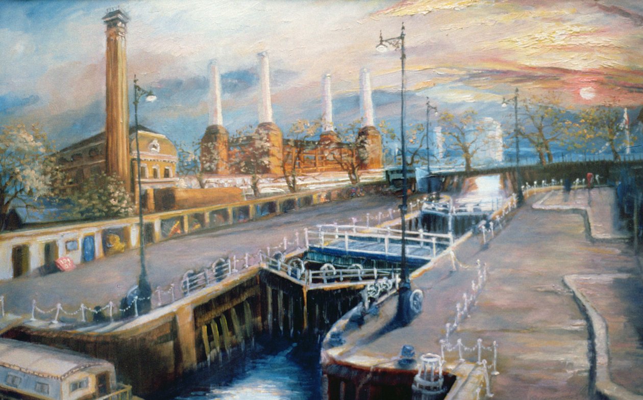 Grosvenor Dock, 1998 (öljy paperille) Pimlico Embankment tekijältä Lee Campbell