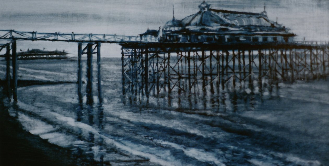 Vanha laituri Brighton 2001 (öljy paperille) molemmat laiturit Brightonissa. tekijältä Lee Campbell