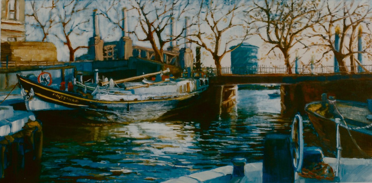 Grosvenor Dock, 2001 (öljy paperille) Vene ankkuroituna Thames Dockiin tekijältä Lee Campbell