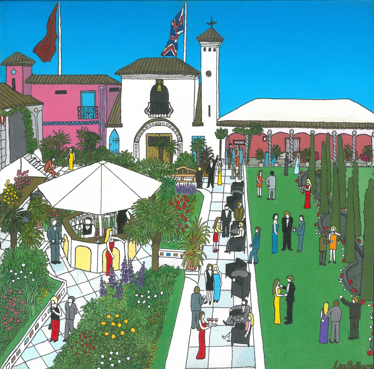 The Roof Gardens, 2010, (akryyli ja muste kankaalle) tekijältä Lee Sellers