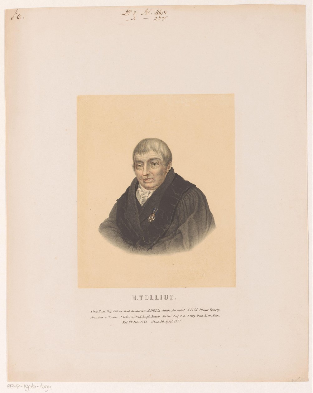 Portree van Herman Tollius H. Tollius (otsikko esineessä) tekijältä Leendert Springer (I)