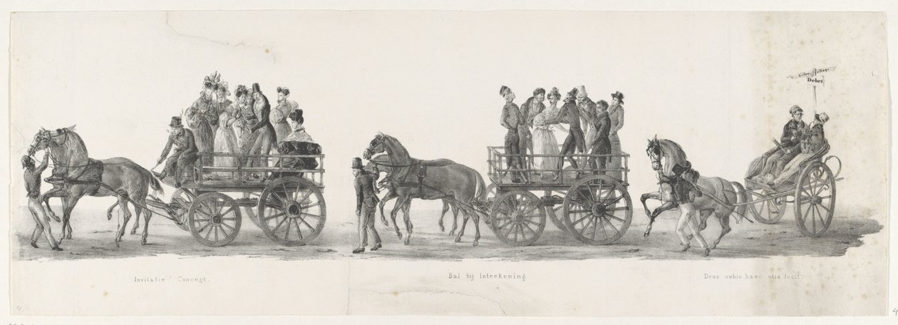 Kutsu konserttiin, pallo ja humalaiset opiskelijat, 1835 Kutsukonsertti / Ball inteekeningissä / Deus nobis haec otia fecit (otsikko esineessä) Yksittäiset esitykset, jotka nousut pitävät H.H. Leidsche Hoogeschoon opiskelijat tekijältä Leendert Springer (I)