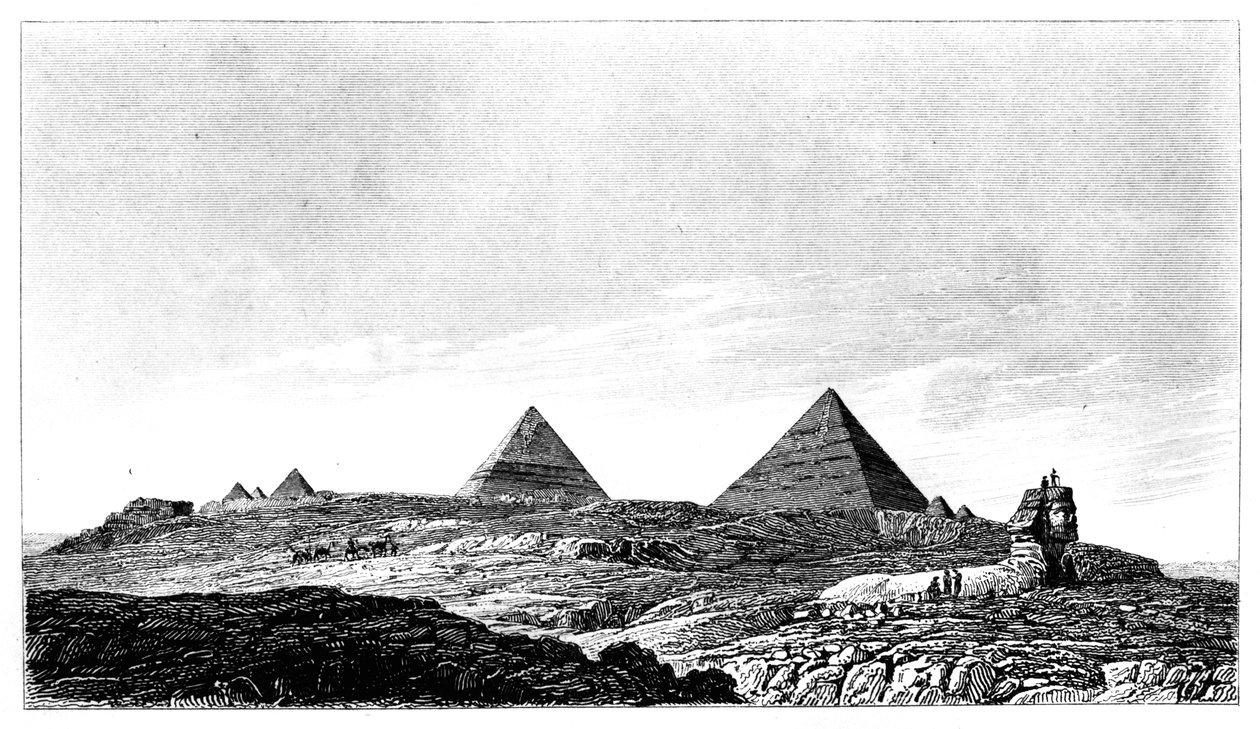 Pyramidit ja sfinksi, Giza, Egypti, 1800-luku tekijältä Lemaitre