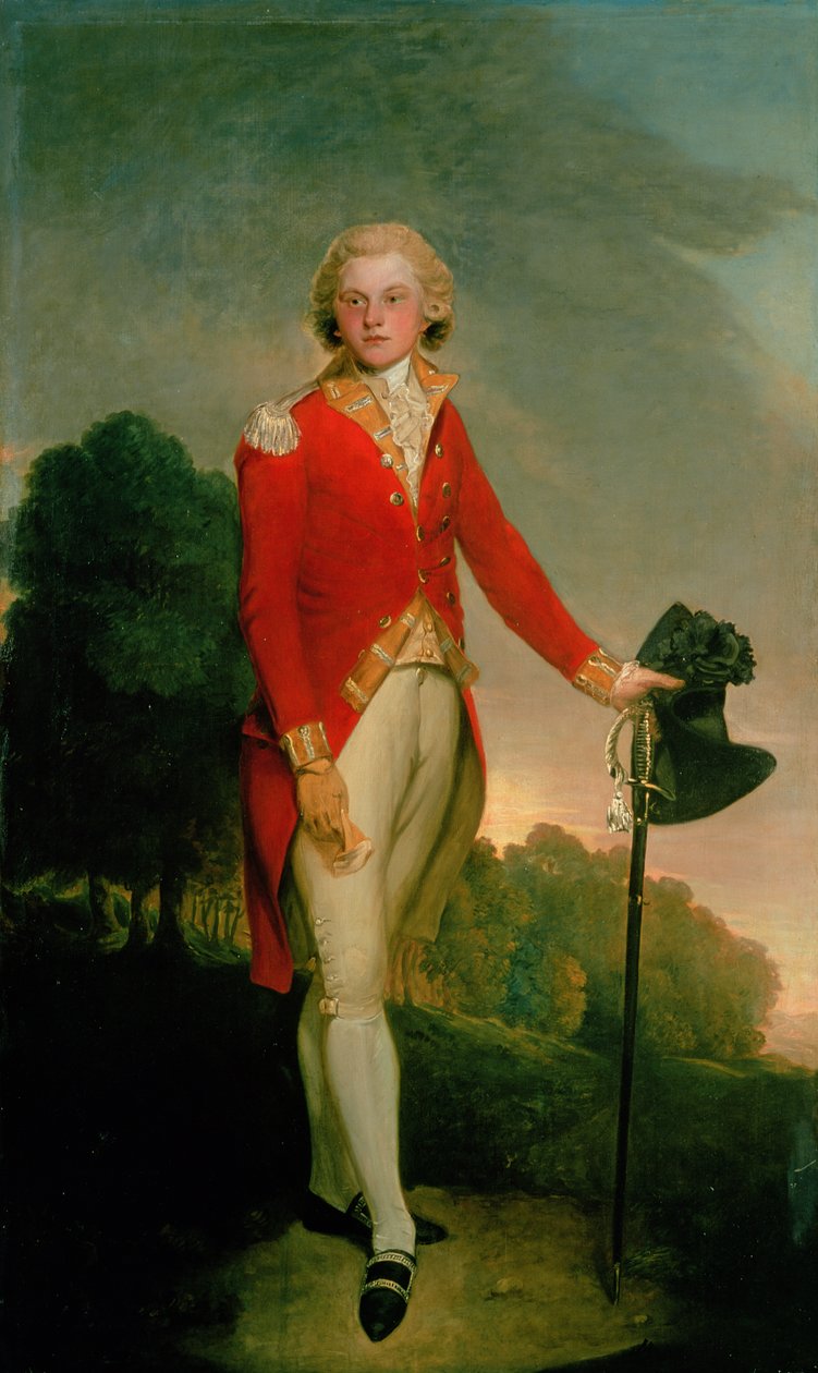 Muotokuva Aubreystä, Earl of Burfordista, yllään kapteenin univormu 34. jalalla tekijältä Lemuel Francis Abbott