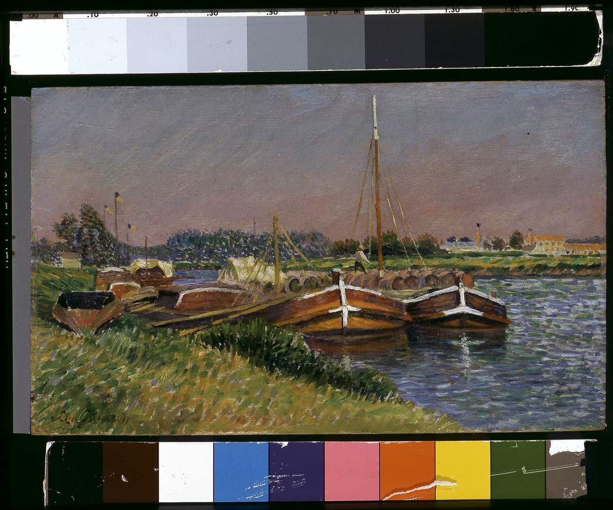 Proomut On The Marne At Lagny (öljy puulle) tekijältä Leo Gausson