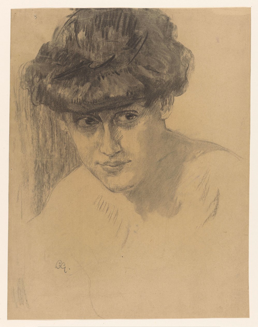 Naisen rintakuva hiukset pystyssä tekijältä Leo Gestel (signed by artist)