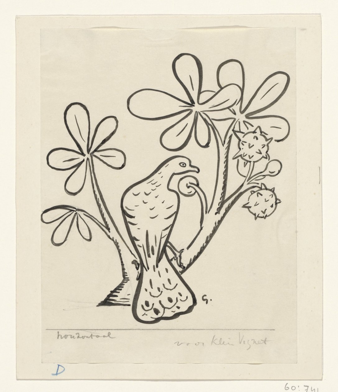 Kyyhkynen kastanjapuun oksalla tekijältä Leo Gestel (signed by artist)
