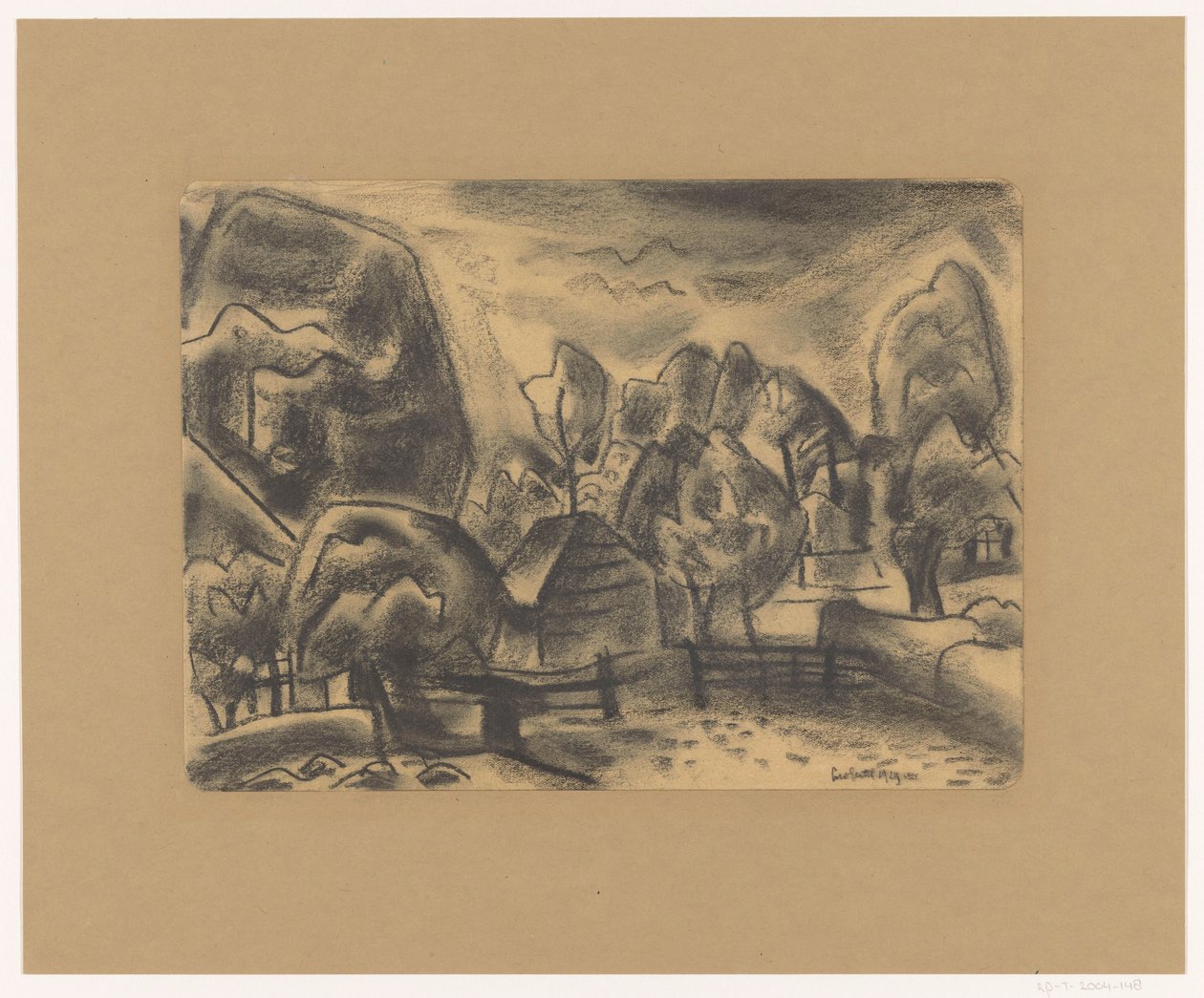 Maisema maatilalla puiden keskellä tekijältä Leo Gestel (signed by artist)
