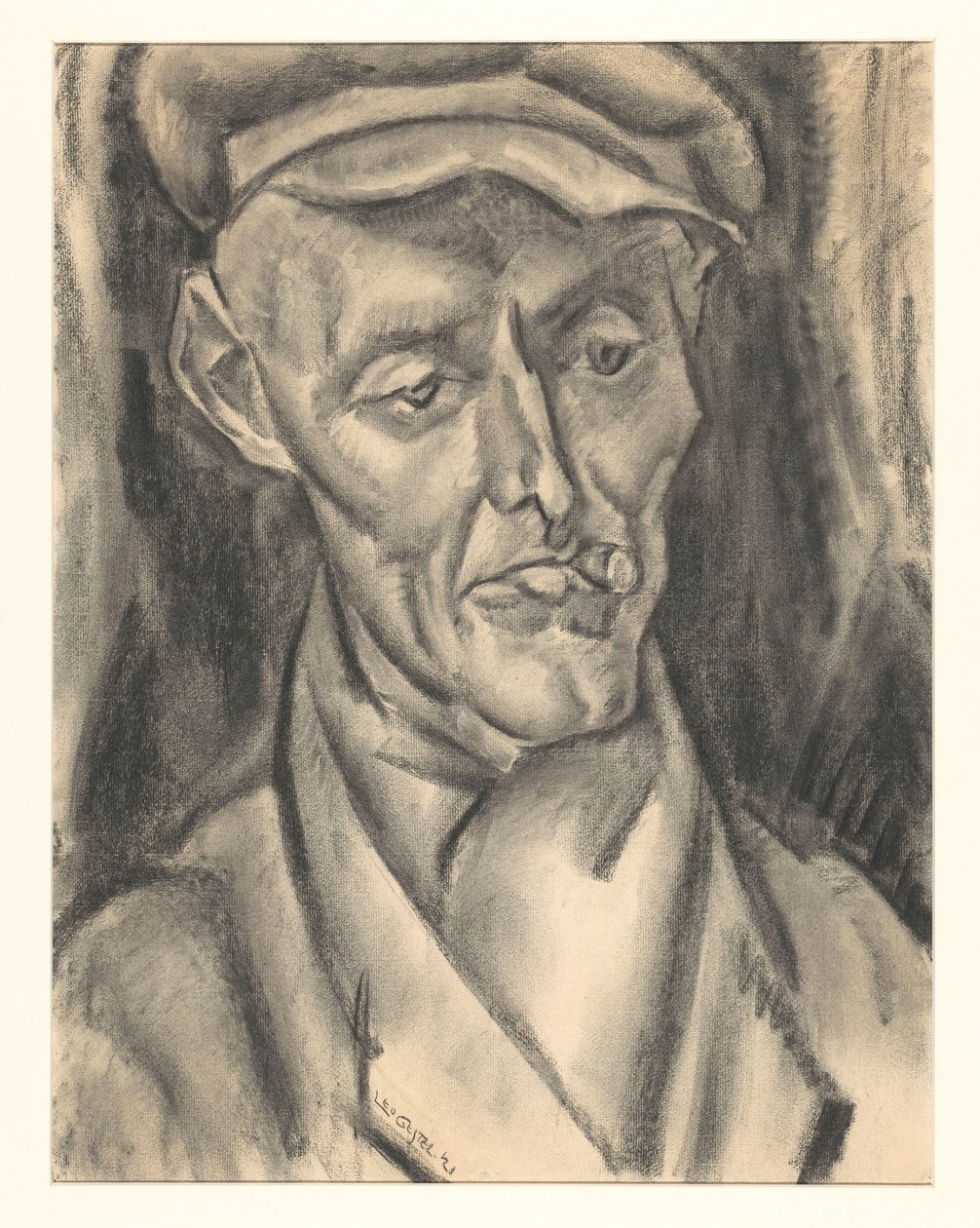 Mies lippalakin ja sikarin kanssa tekijältä Leo Gestel (signed by artist)