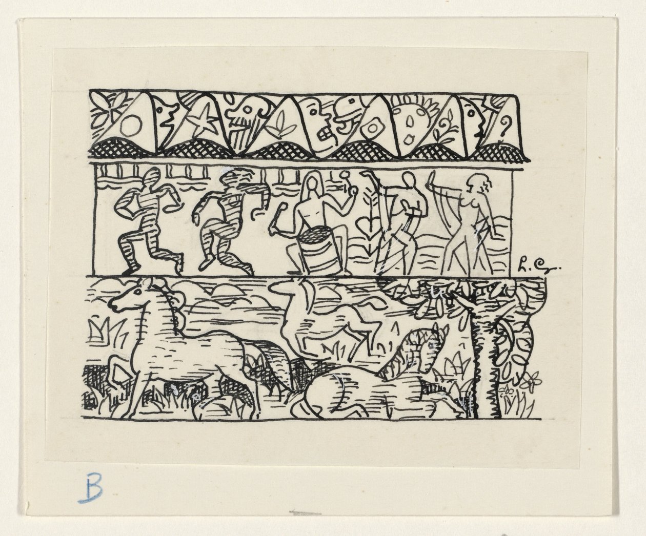 Hevoset, tanssivat ihmiset ja naamarit tekijältä Leo Gestel (signed by artist)