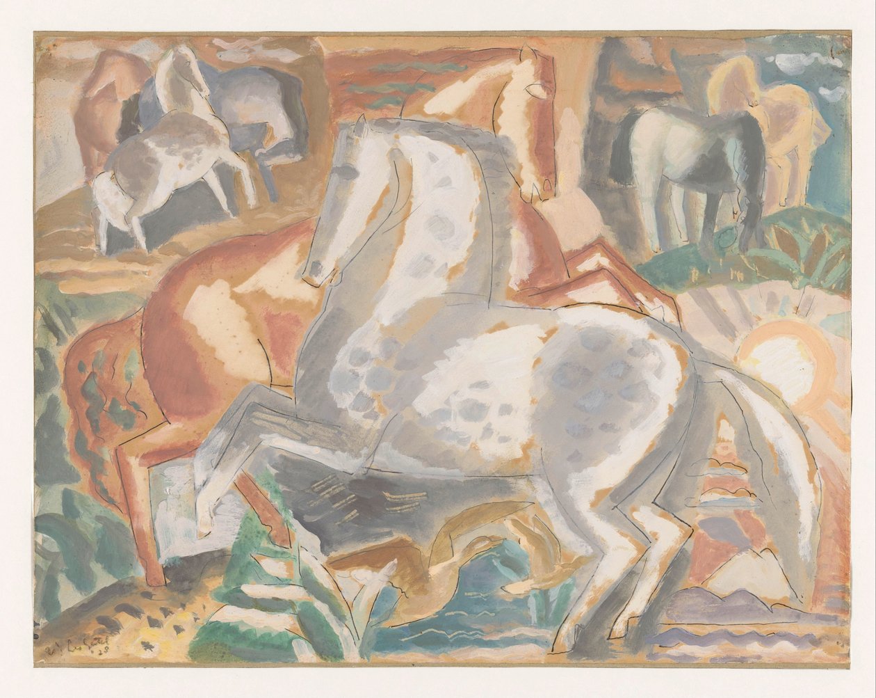 Hevoset maisemassa tekijältä Leo Gestel (signed by artist)