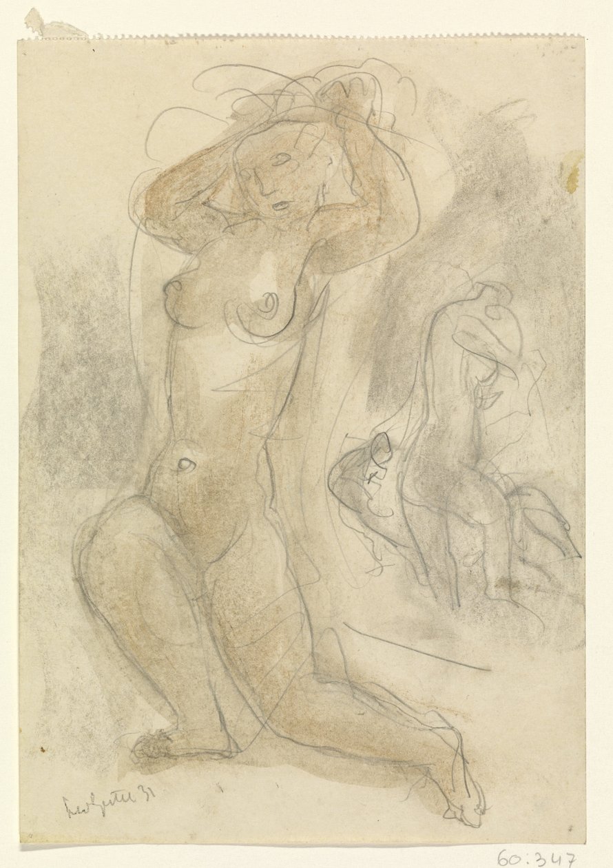 Kaksi polvistuvaa alastomia tekijältä Leo Gestel (signed by artist)