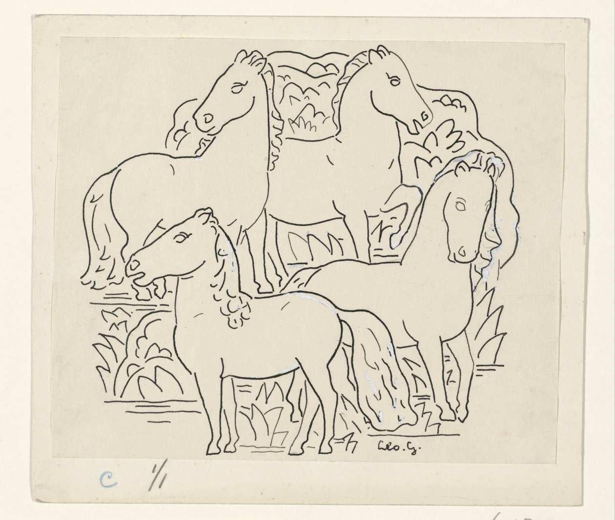 Neljä hevosta tekijältä Leo Gestel (signed by artist)