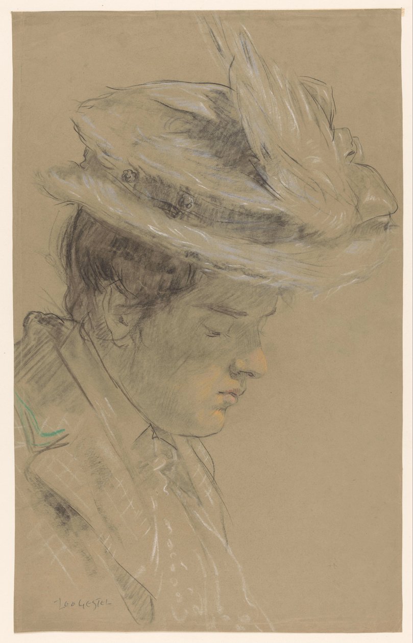 Nainen hattu, katselee alas tekijältä Leo Gestel (signed by artist)