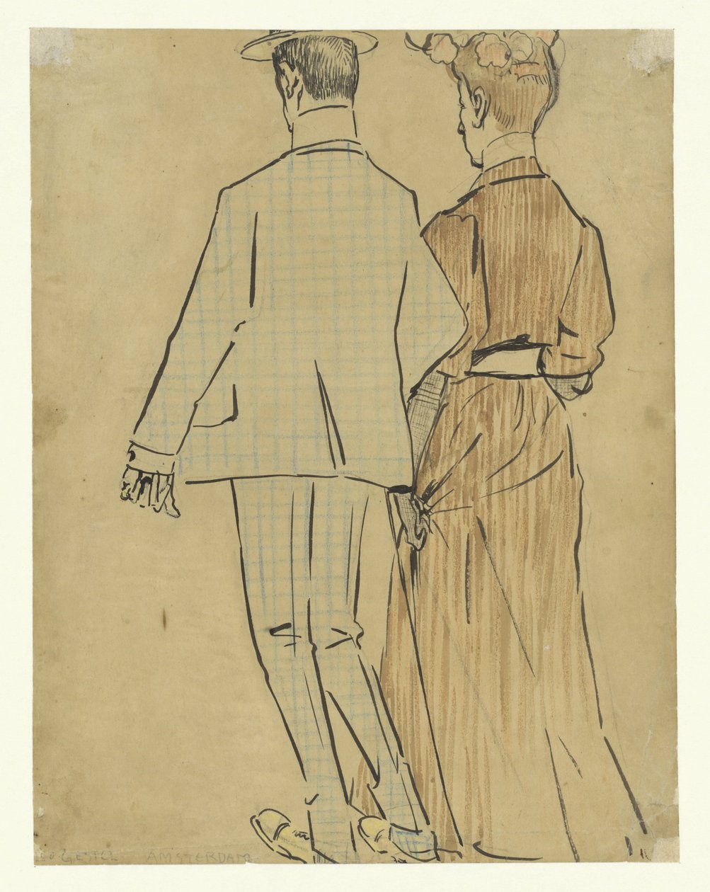 kävelevä pariskunta tekijältä Leo Gestel (signed by artist)