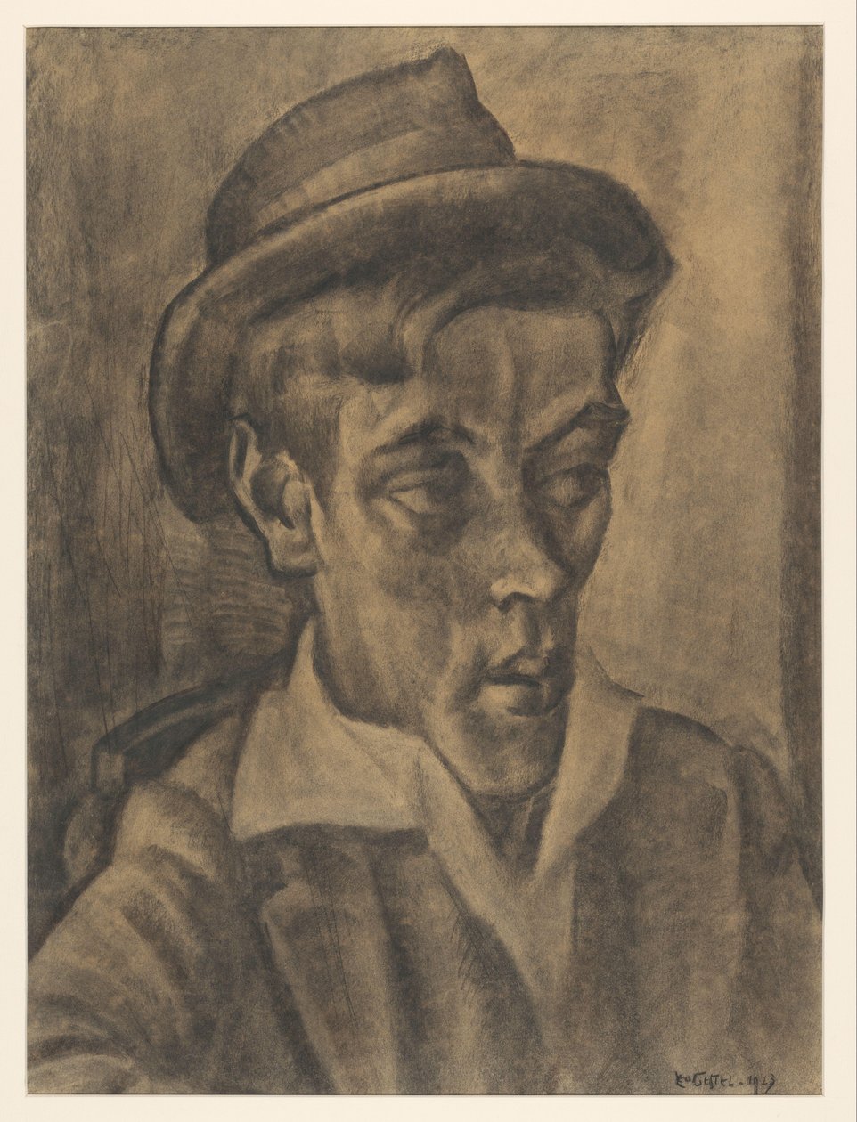 Miehen rintakuva hatulla tekijältä Leo Gestel