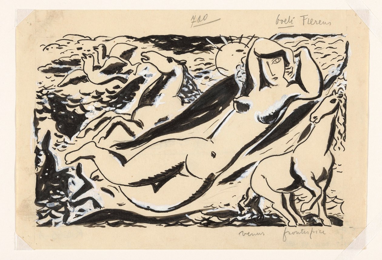 Makaava nainen kahdella hevosella tekijältä Leo Gestel