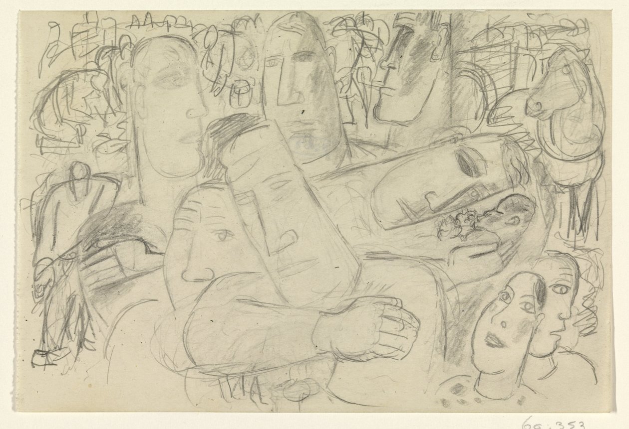 Ihmiset, kasvot ja hevonen tekijältä Leo Gestel