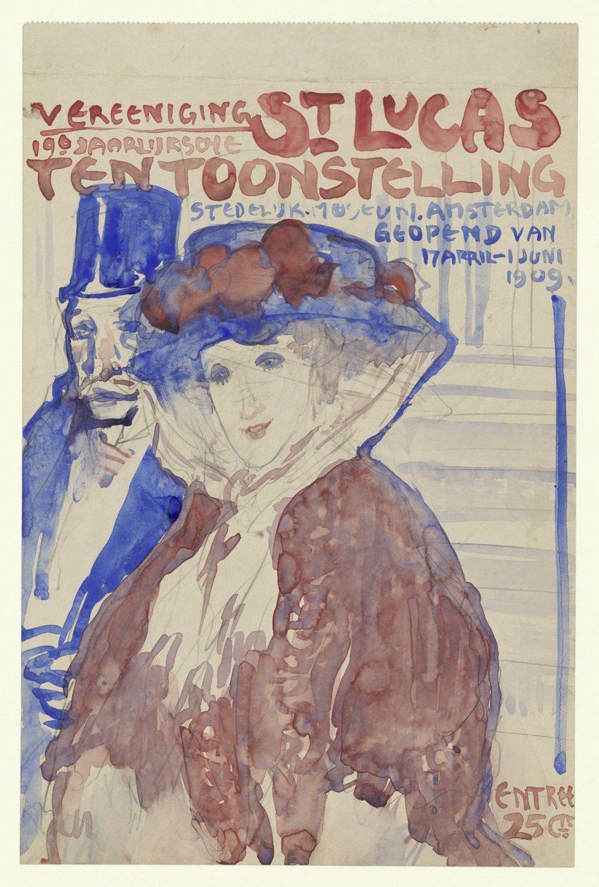 Suunnittelu Stedelijk-museossa Amsterdamissa järjestettävän Vereening St. Lukasin 19. vuosinäyttelyn julisteeseen tekijältä Leo Gestel