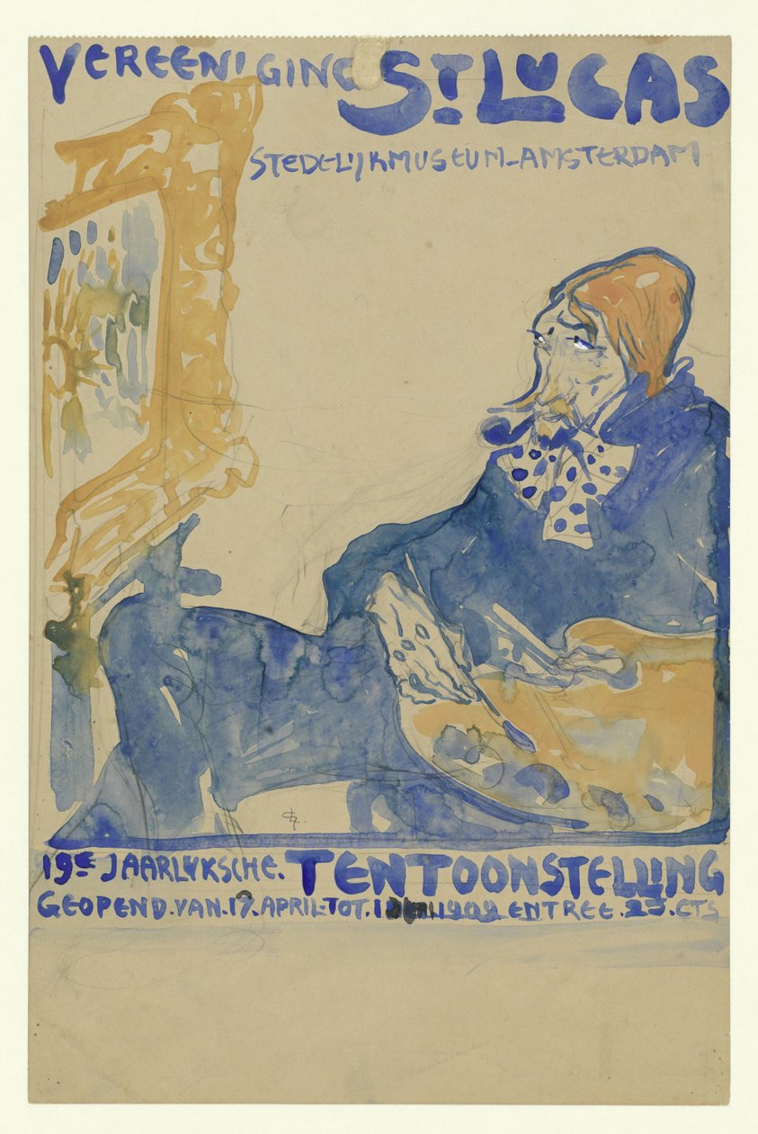 Suunnittelu Stedelijk-museossa Amsterdamissa järjestettävän Vereening St. Lukasin 19. vuosinäyttelyn julisteeseen tekijältä Leo Gestel