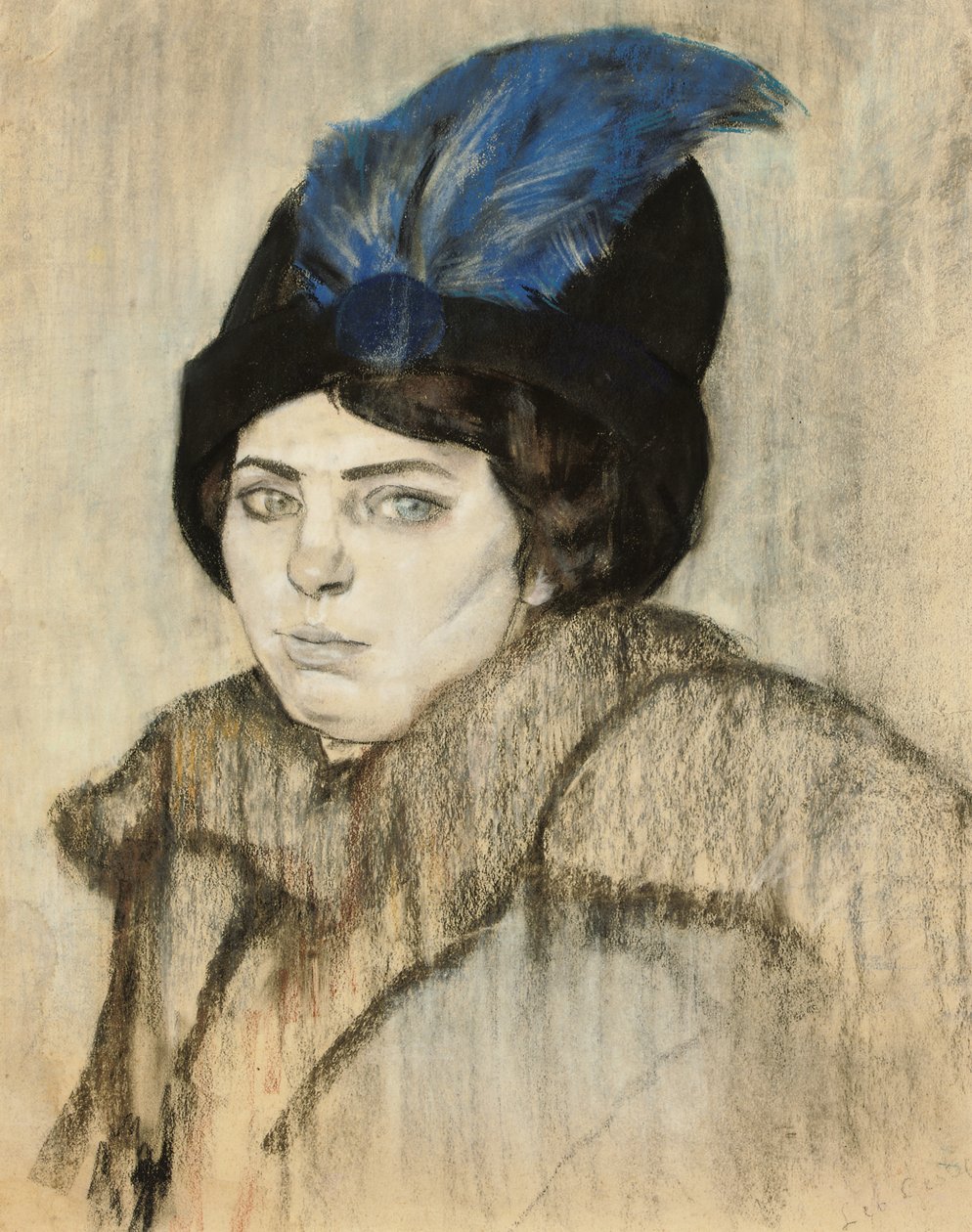 Marie Boendermaker-Schoenmakerin muotokuva (liitu ja pastelli paperille) tekijältä Leo Gestel