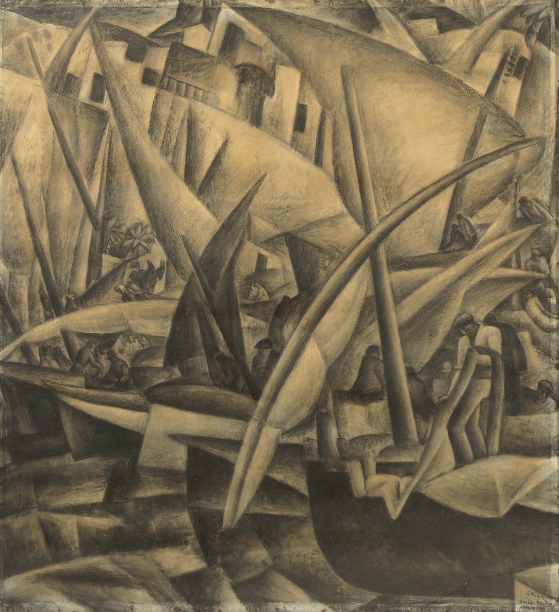 Palma de Mallorcan satama, n. 1914 (hiili paperilla) tekijältä Leo Gestel