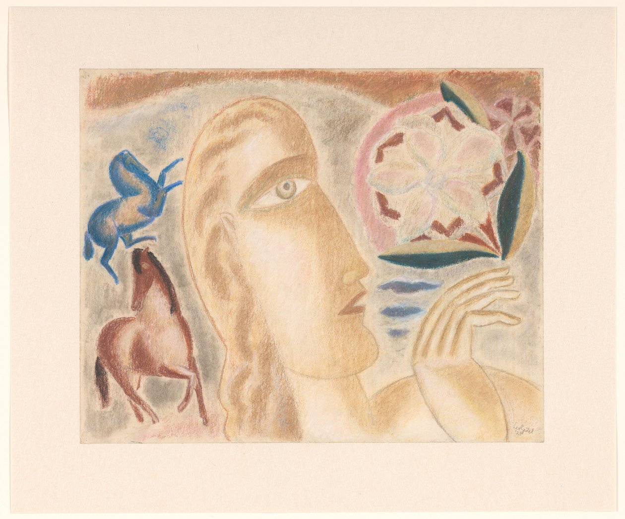 Naisen pää ja kaksi hevosta tekijältä Leo Gestel