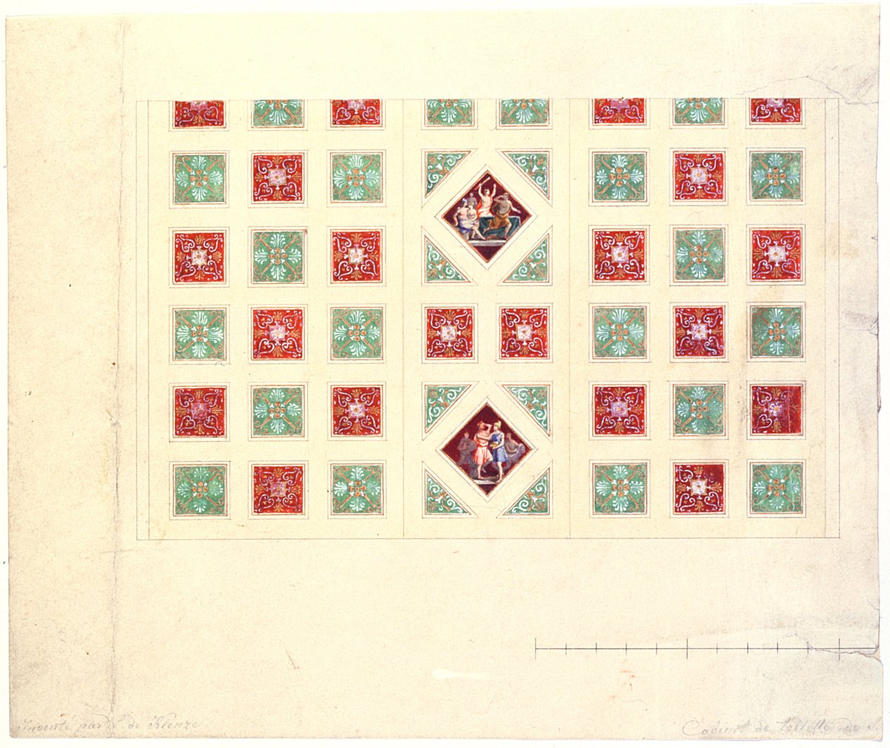 Kattosuunnittelu Ludwig I:n (1786-1868) kirjoitushuoneelle Königsbau-residenssissä Münchenissä, n. 1835 tekijältä Leo von Klenze