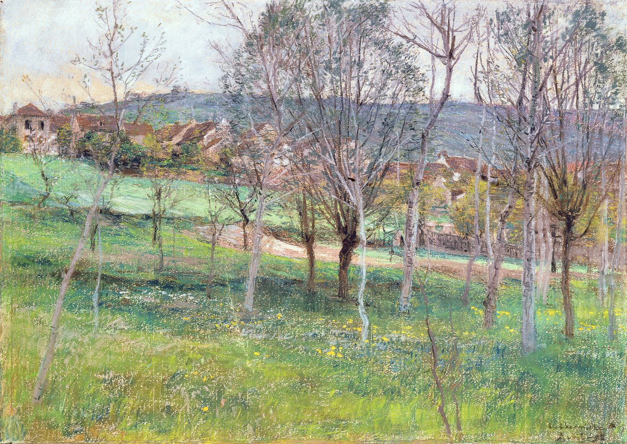 Maisema Pohjois-Ranskassa, n. 1892 (pastellit) tekijältä Leon Augustin Lhermitte