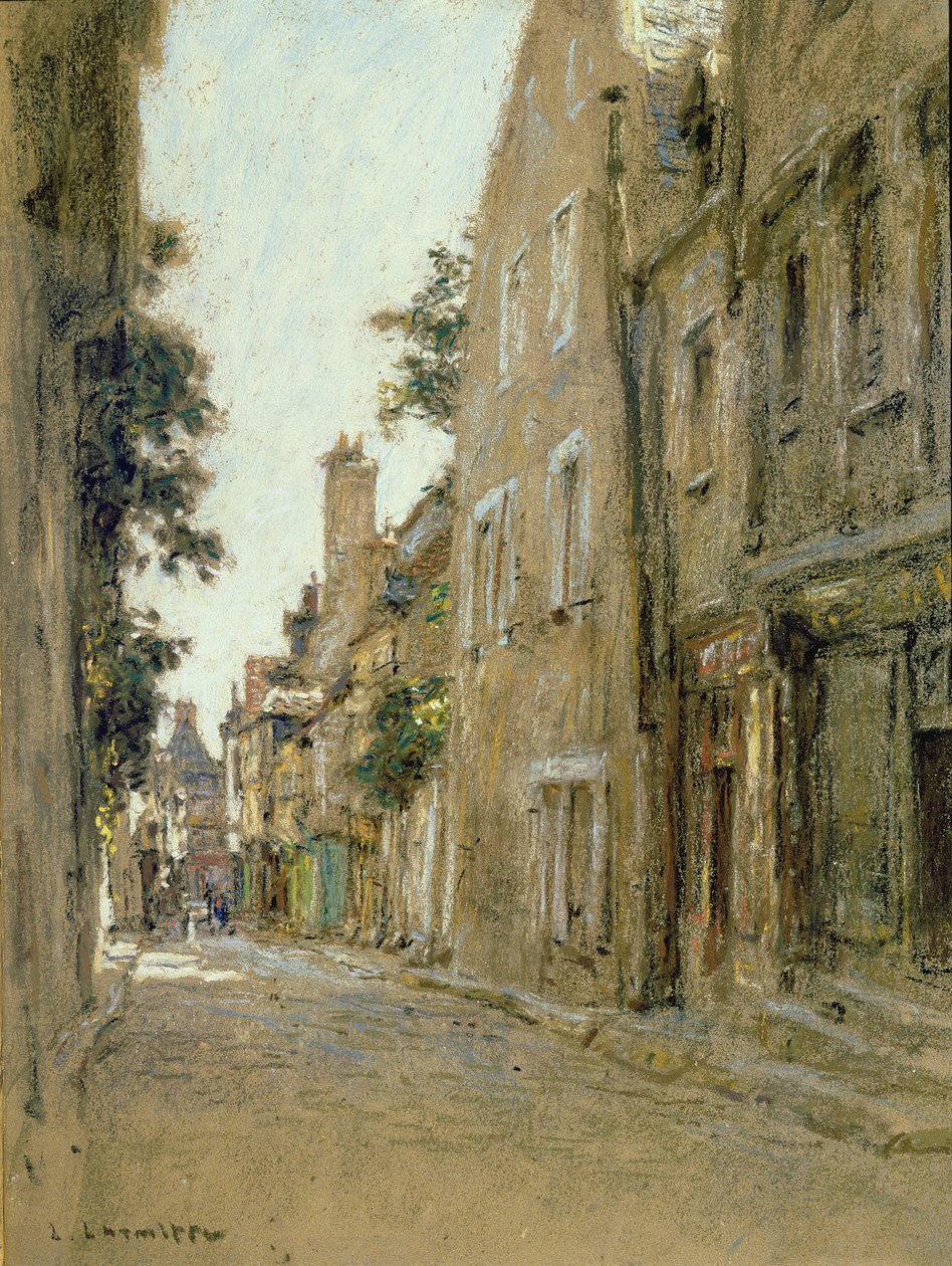 Rue Coursarlon, Bourges, n. 1890 (pastelli kiiltävälle paperille) tekijältä Leon Augustin Lhermitte