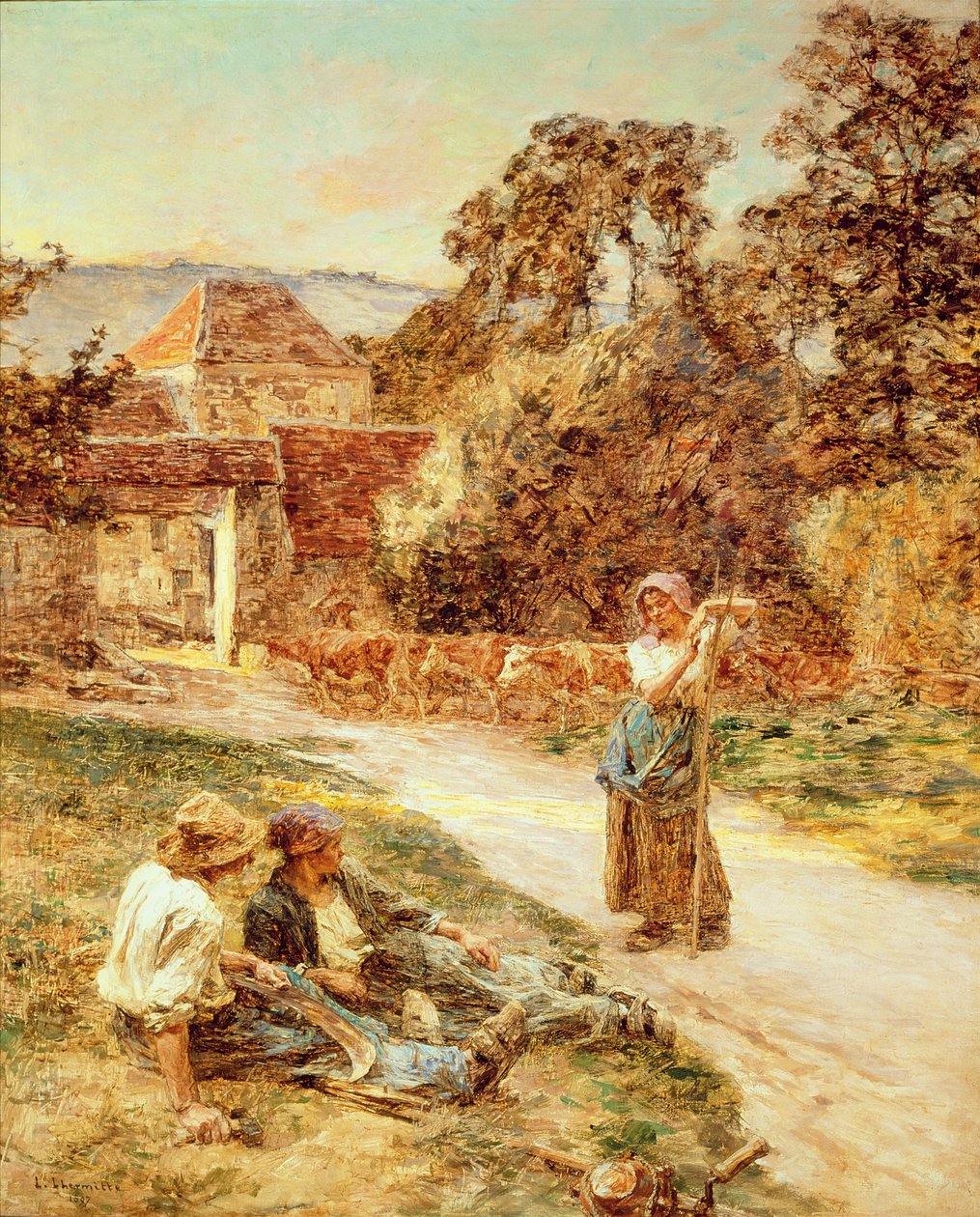 Auringonlasku, Karjan paluu, 1897 tekijältä Leon Augustin Lhermitte