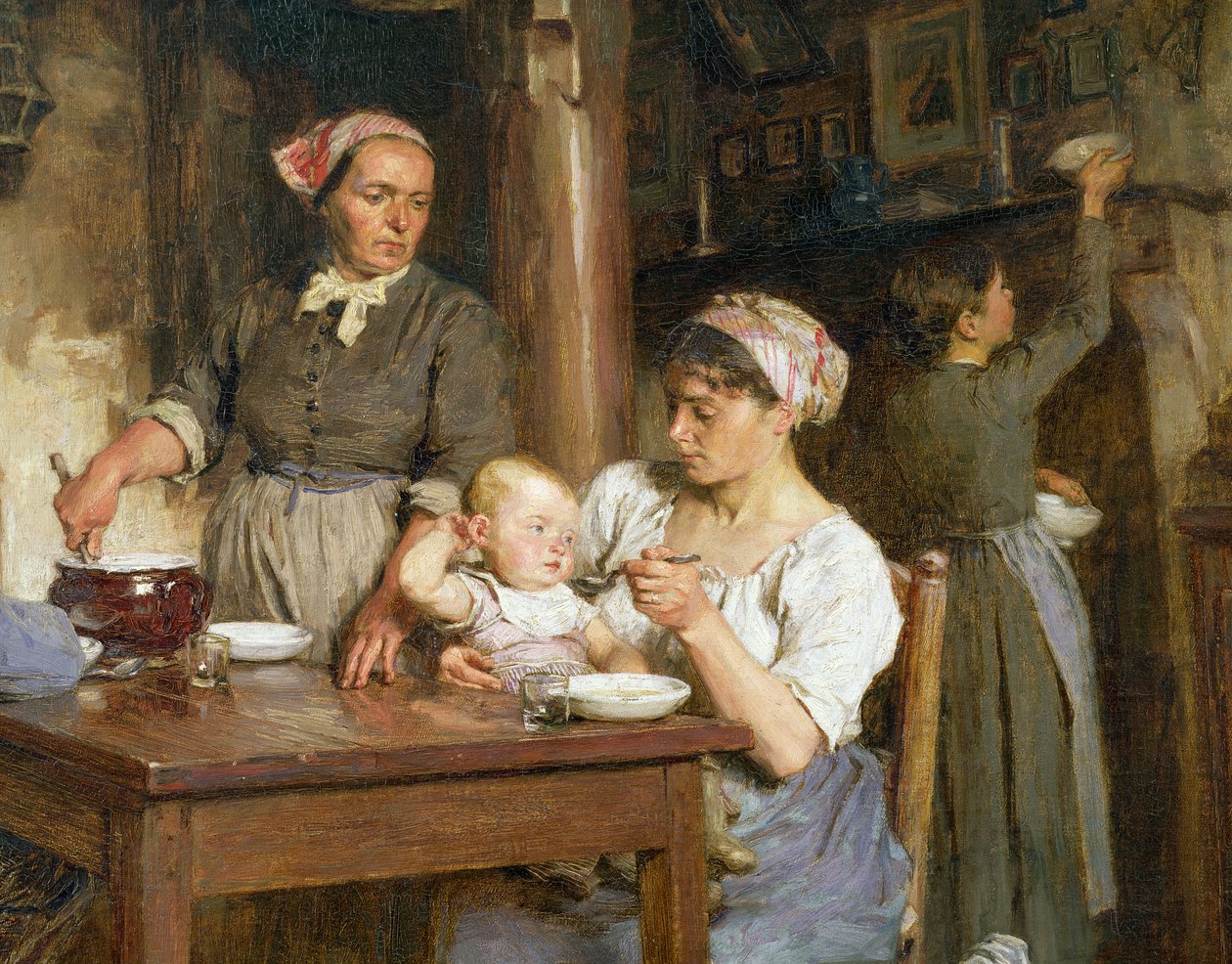 Keskipäivän ateria, yksityiskohta vauvan ruokinnasta, (yksityiskohta 15366) tekijältä Leon Augustin Lhermitte