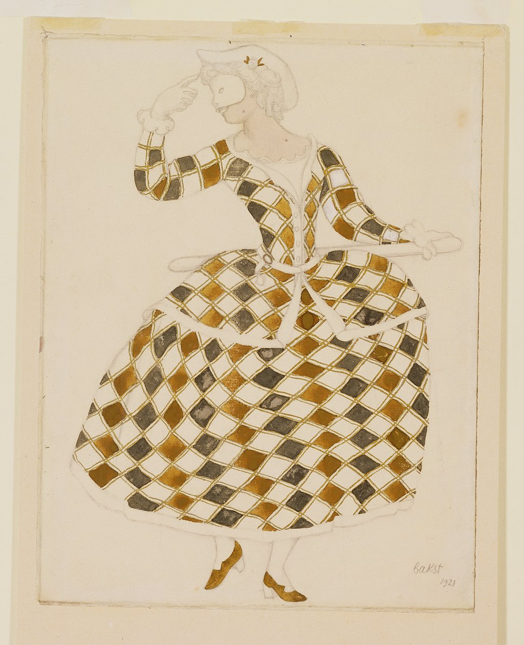 Pukusuunnittelu Columbinen, Prinsessa Ruusunen, 1921 tekijältä Leon Bakst