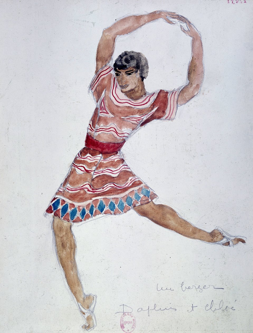 Pukusuunnittelu Mikhail Fokinin balettiin "Daphnis ja Chloe", 1912 tekijältä Leon Bakst
