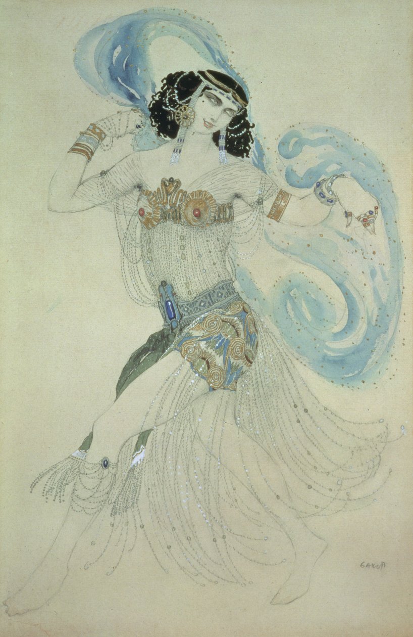Pukusuunnittelu Salomelle elokuvassa "Seitsemän hunnun tanssi", 1909 tekijältä Leon Bakst