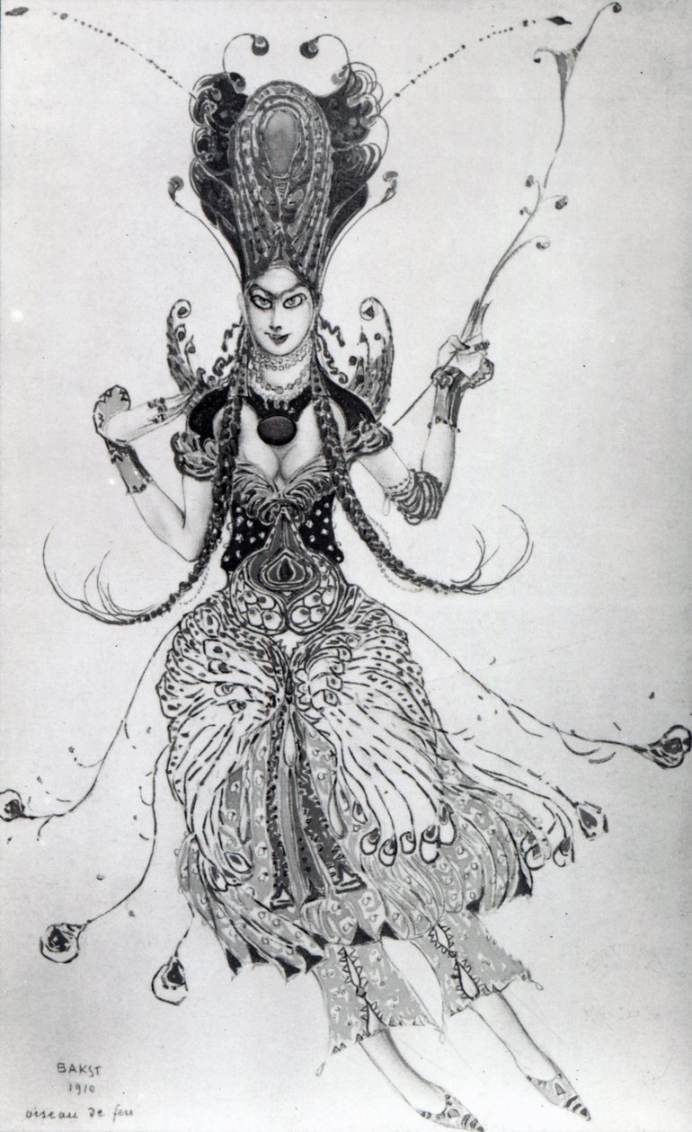 Pukusuunnittelu elokuvaan The Firebird, 1910 tekijältä Leon Bakst