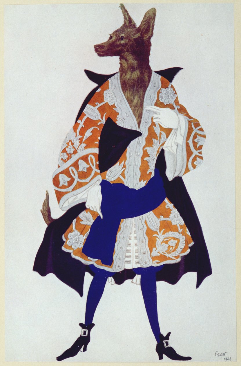Pukusuunnittelu The Wolfille, Prinsessa Ruusunen, 1921 tekijältä Leon Bakst