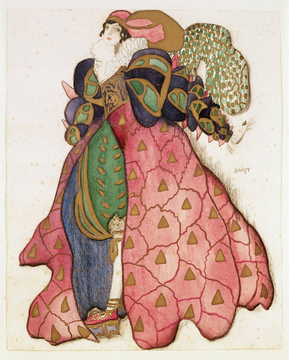 Pukusuunnittelu balettiin "La Legende de Joseph", 1914 (hiili ja guassi paperilla) tekijältä Leon Bakst