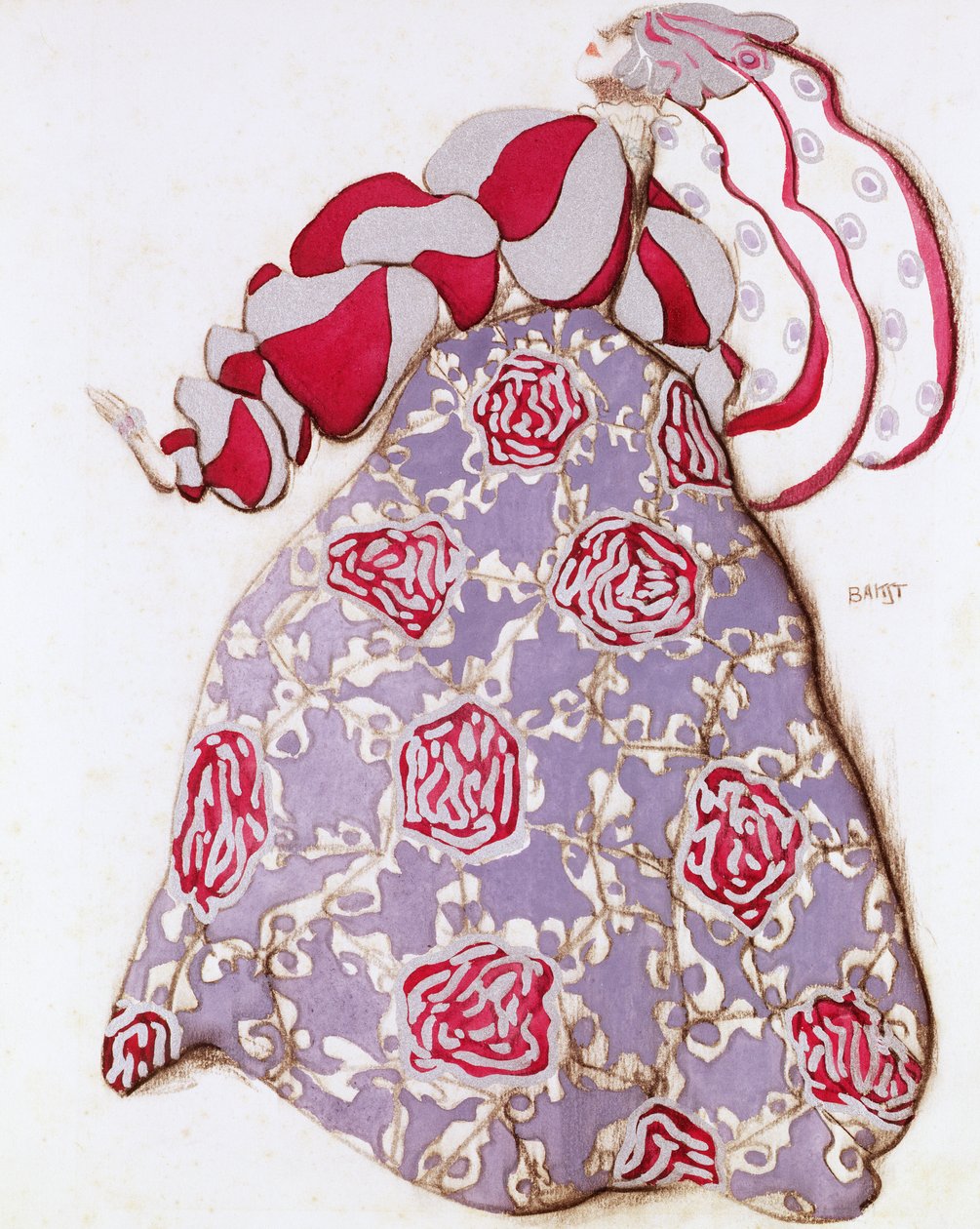 Pukusuunnittelu balettiin La Legende de Joseph, 1914 (hiili ja guassi paperilla) tekijältä Leon Bakst