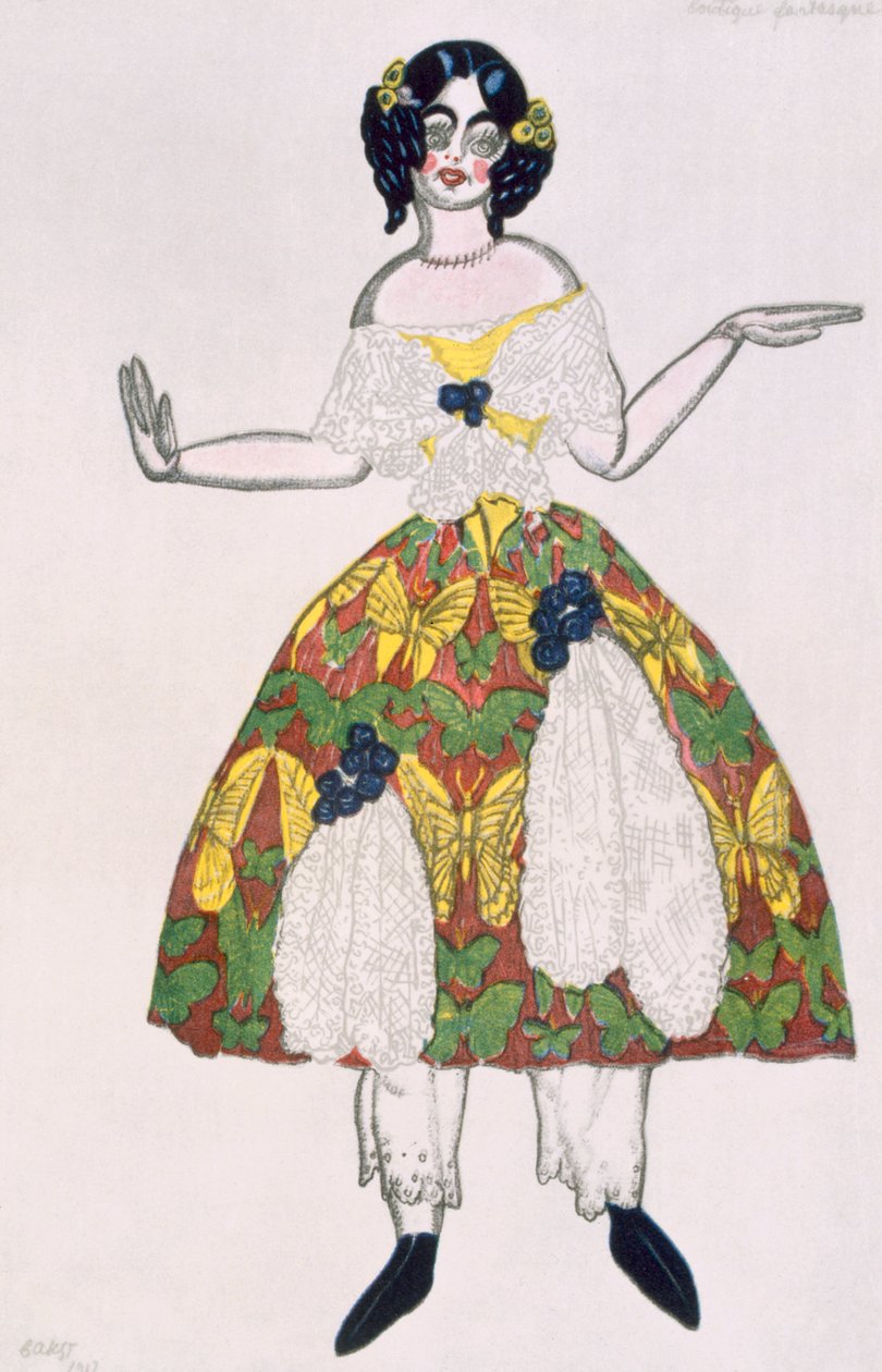 Puku naisnukkelle, La Boutique Fantastique, 1917 tekijältä Leon Bakst