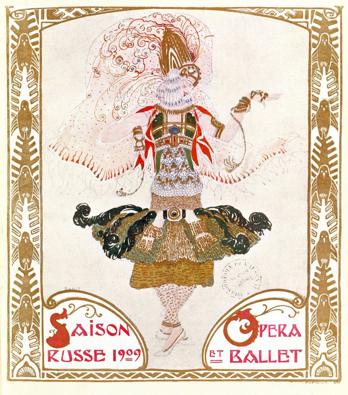 Kansi Venäjän ooppera- ja balettikauden 1909 ohjelmasta tekijältä Leon Bakst