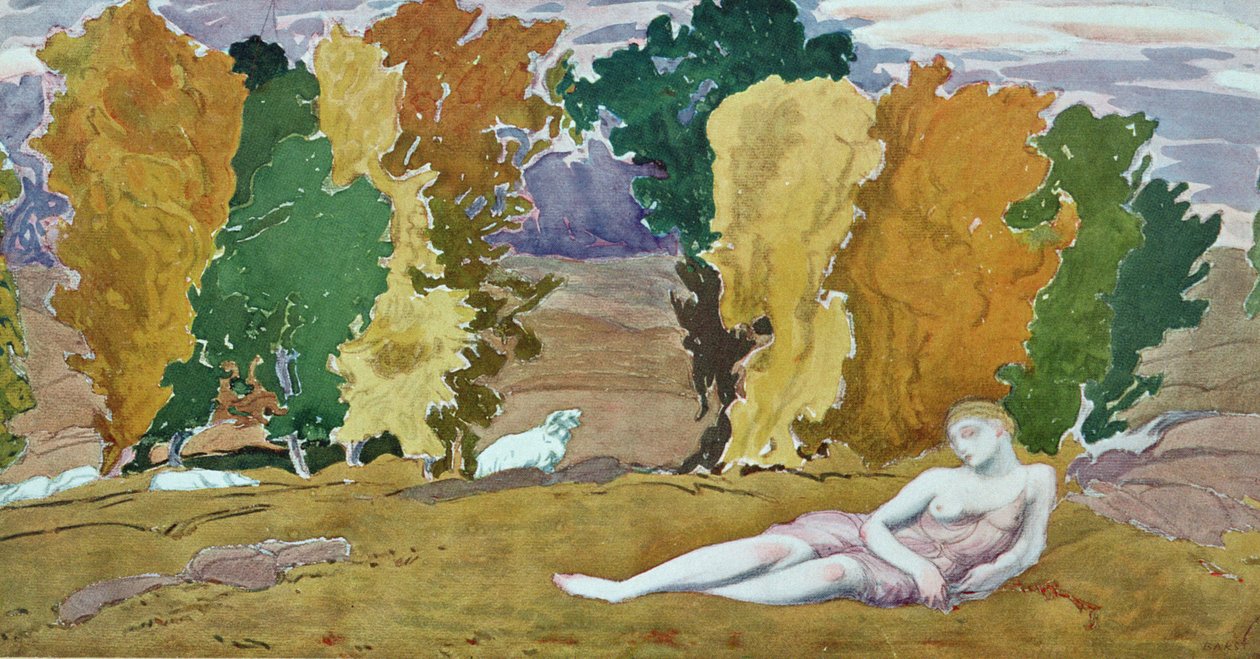 Suunnittelu koristepaneelille, Daphnis ja Chloe, n. 1912 tekijältä Leon Bakst