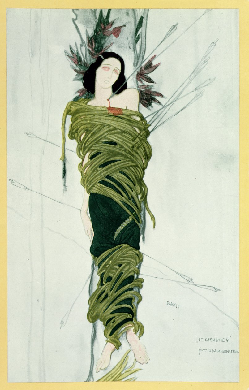 Ida Lvovna Rubinstein (n. 1885-1960) Pyhän Sebastianin marttyyrissa, n. 1911-22 tekijältä Leon Bakst