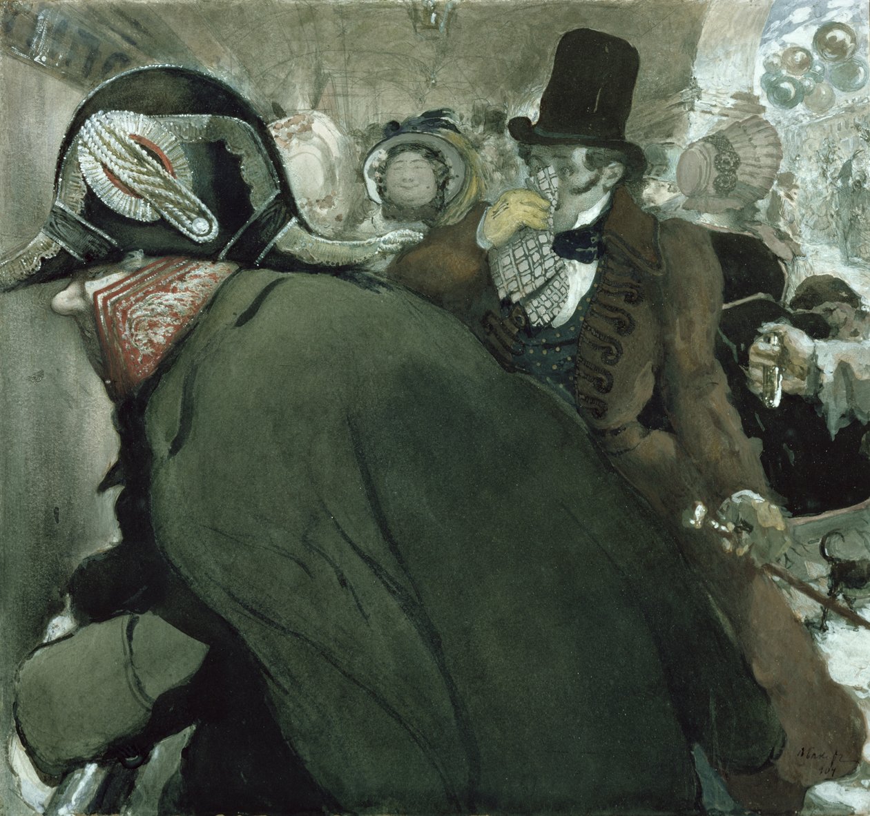 Kuvitus Nikolai Gogolin (1809-52) teokseen "Nenä" 1904 (wc, guassi, valkoinen ja muste paperille) tekijältä Leon Bakst