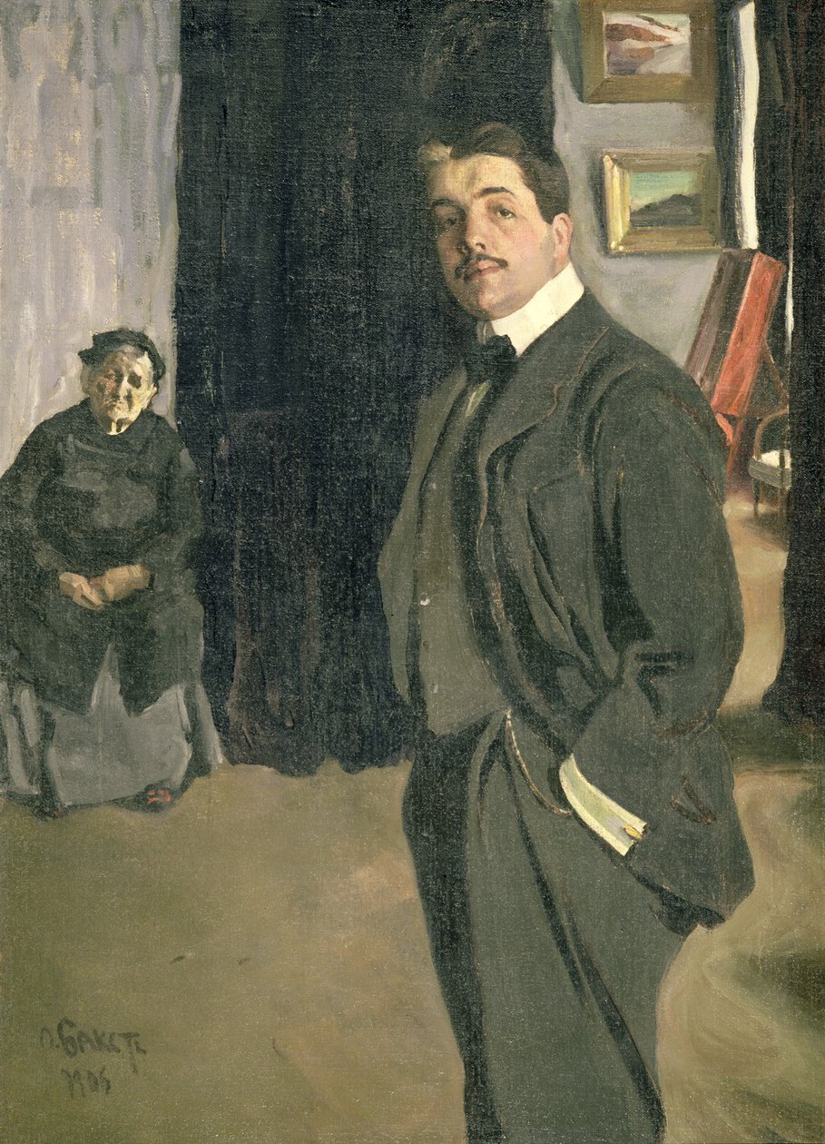 Muotokuva Sergei Pavlovich Diaghilevista (1872-1929) sairaanhoitajansa kanssa, 1906 tekijältä Leon Bakst